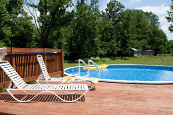 above ground pool with deck installation and pool services for Waukesha homes 